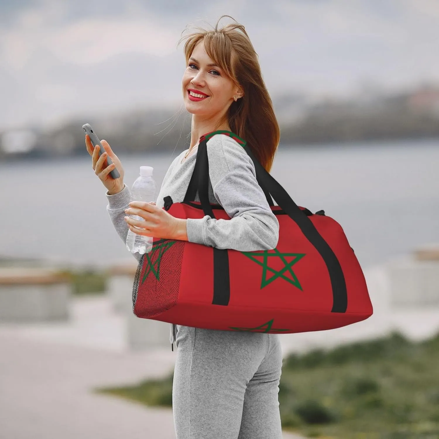 Flag Of Morocco Travel Duffel Bag Large Foldable Waterproof Overnight Bag For Beach Swim Bags Pool Sports Gym