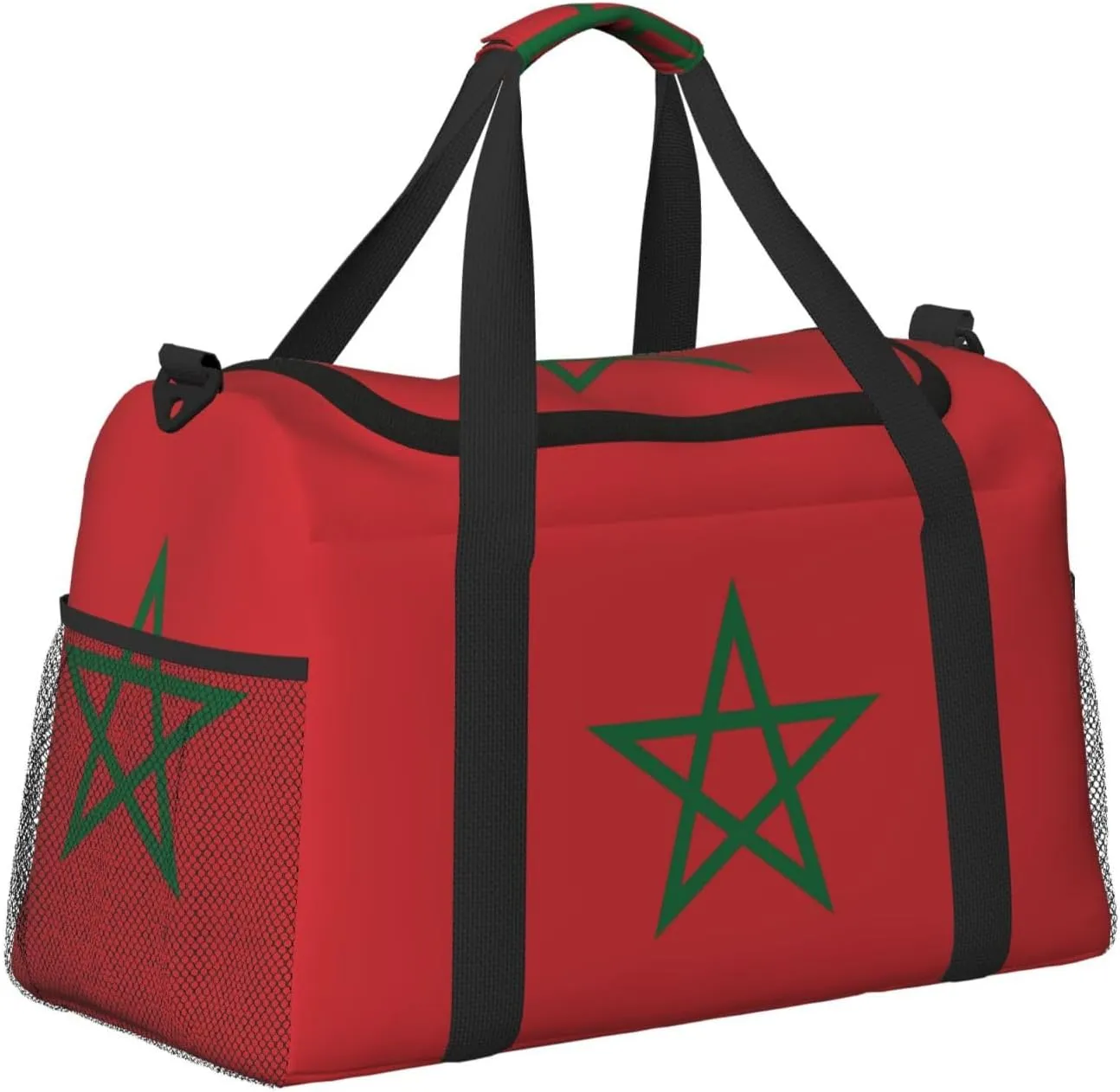 Flag Of Morocco Travel Duffel Bag Large Foldable Waterproof Overnight Bag For Beach Swim Bags Pool Sports Gym
