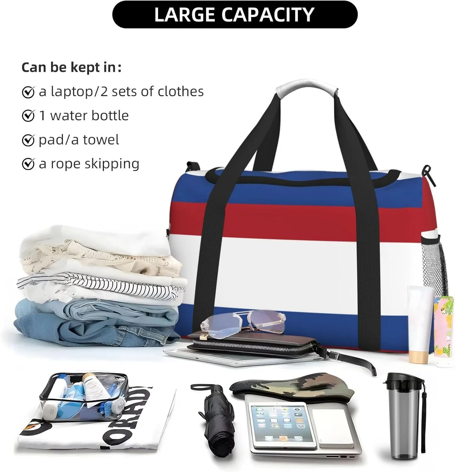 Flag Of Netherlands Travel Duffel Bag Large Foldable Waterproof Overnight Bag For Beach Swim Bags Pool Sports Gym