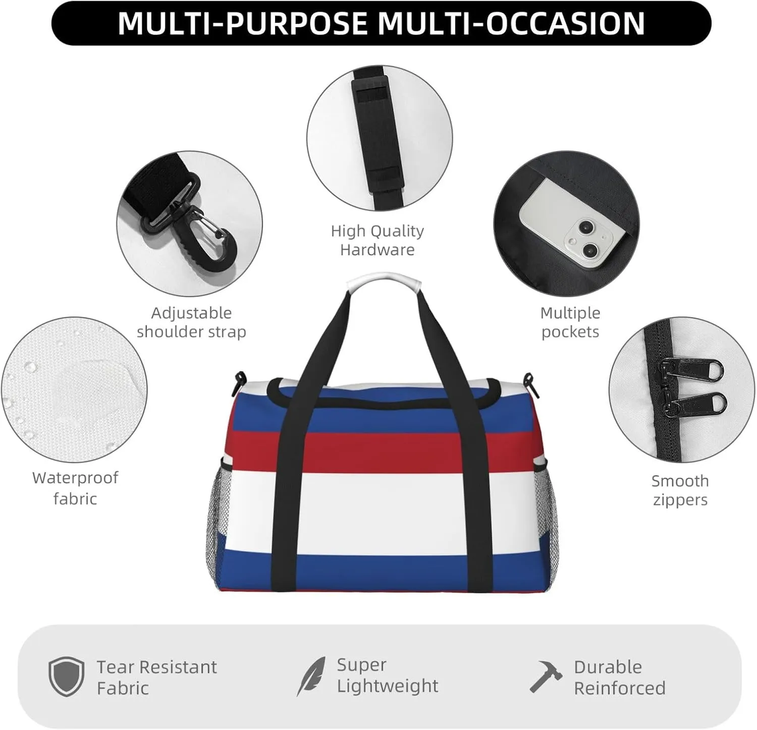 Flag Of Netherlands Travel Duffel Bag Large Foldable Waterproof Overnight Bag For Beach Swim Bags Pool Sports Gym