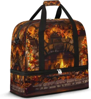Flame Autumn Warmth Travel Duffle Bags With Shoes Compartment for Women Men Weekender Overnight Bag Foldable Sports Tote Gym Carry On Luggage Handlebag for Travel Yoga Hospital Workout