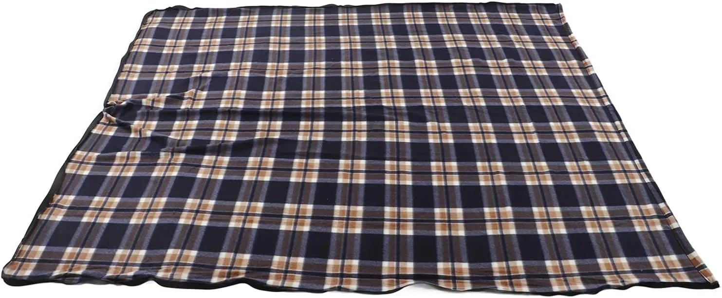 Fleece Sleeping Bag Portable Travel Warm Sleeping Bag for Adults Outdoor Camping Hiking Climbing (Navy Blue Grid)
