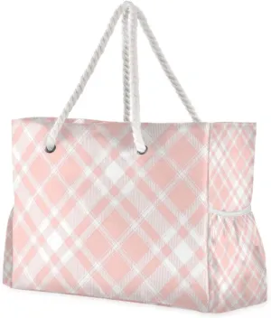 Flesh Pink Checkerboard Portable beach bag for cruise with zipper travel tote bags for women carry on for Travel Gym Vacation