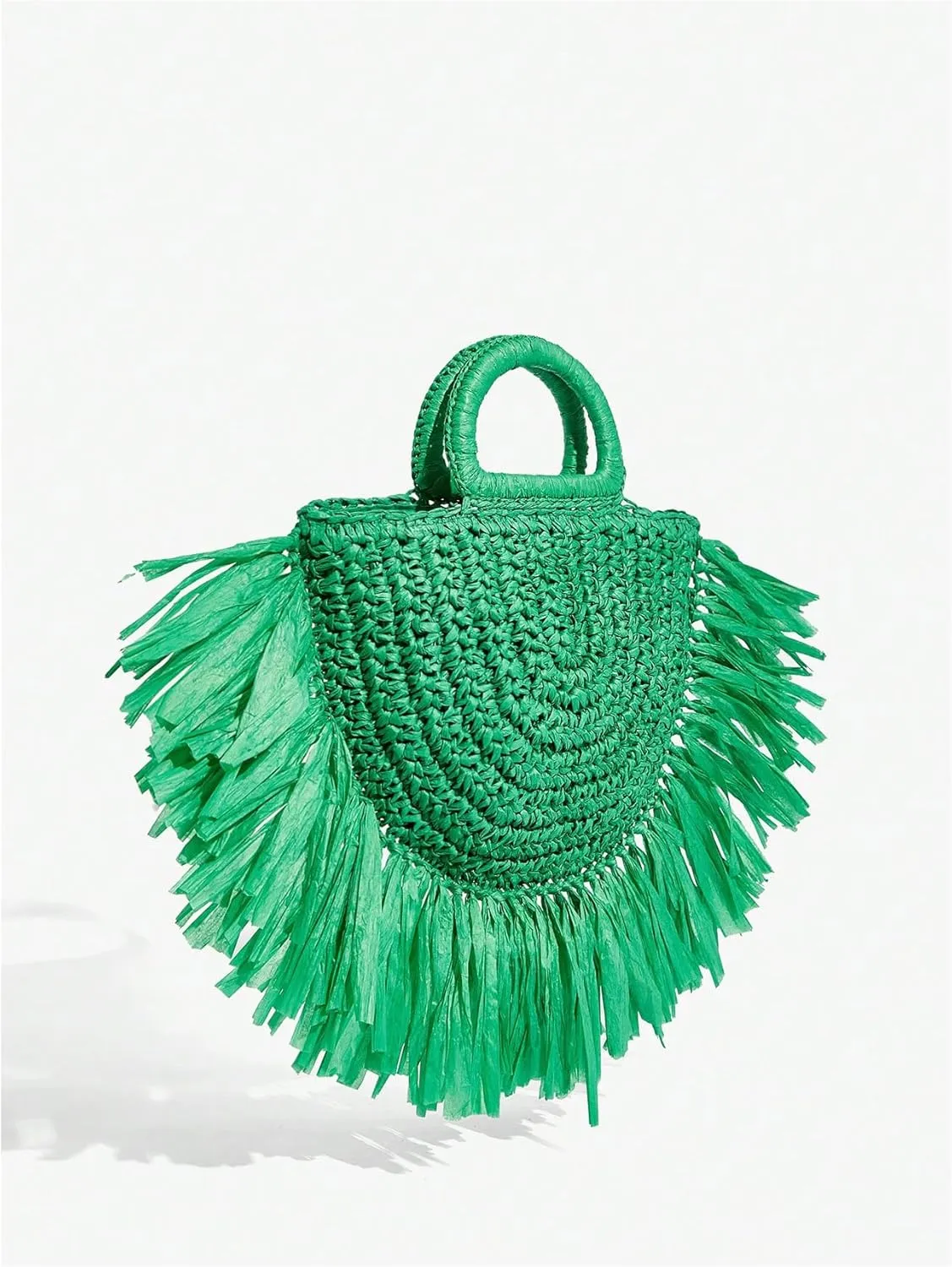 Floerns Women's Straw Bag Holiday Beach Vacation Fringe Trim Handbag
