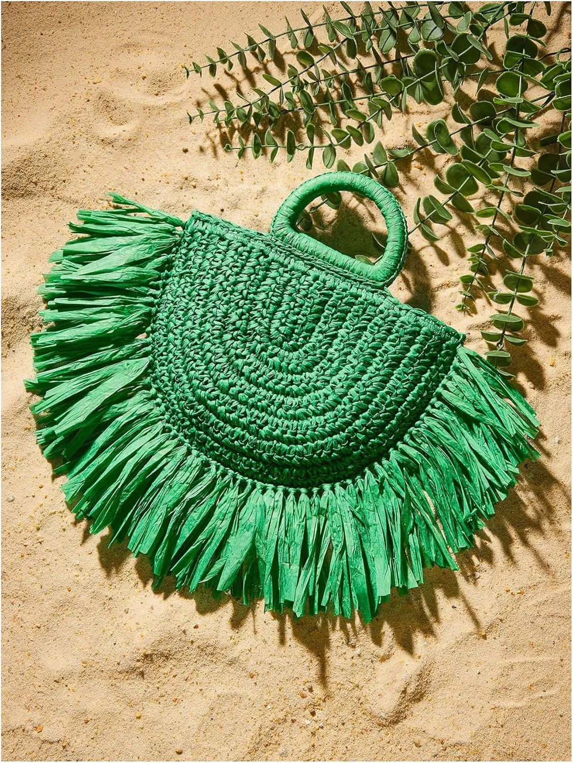 Floerns Women's Straw Bag Holiday Beach Vacation Fringe Trim Handbag