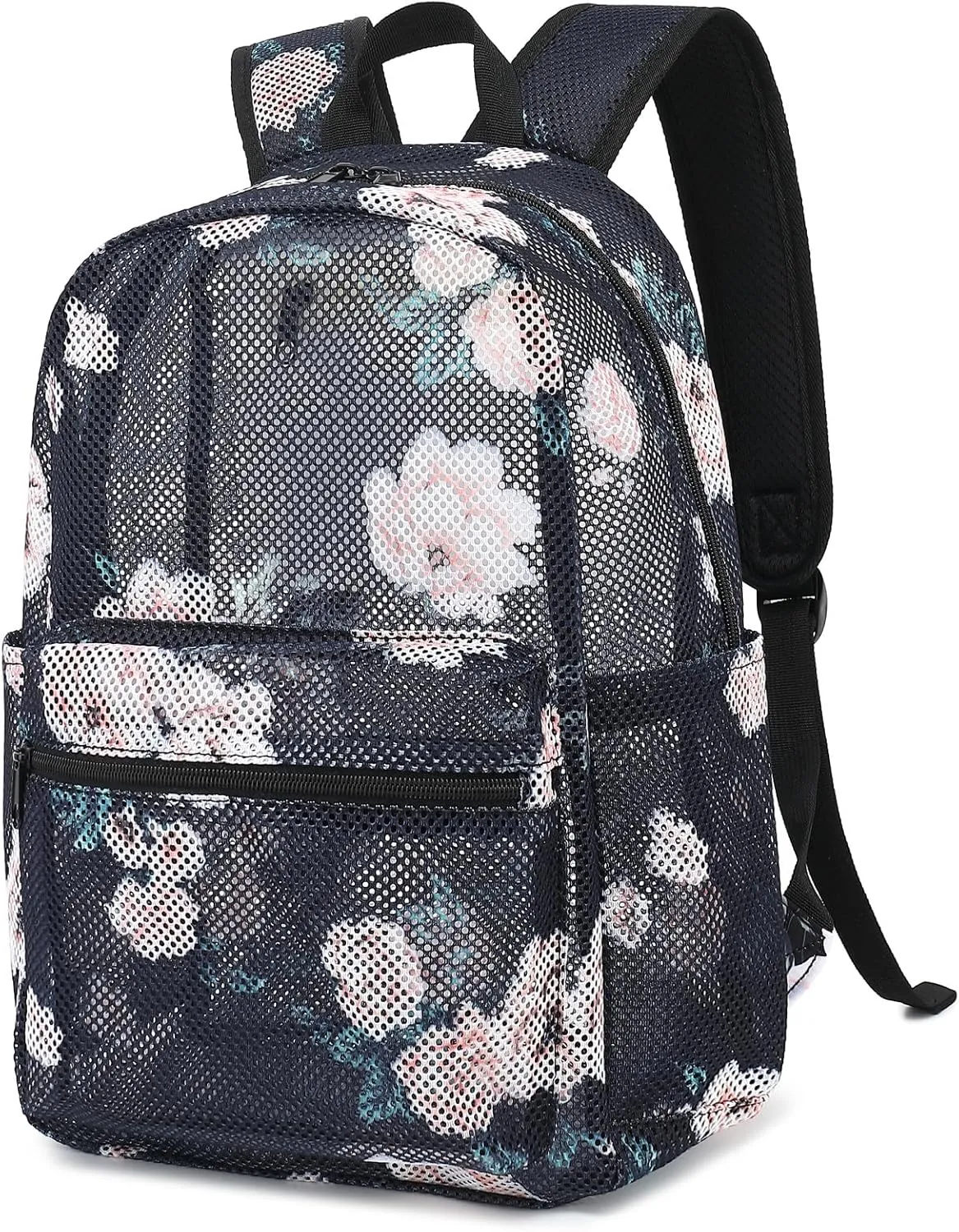 Floral Mesh Backpack for Girls Women, See Through Casual School College Student Bookbag