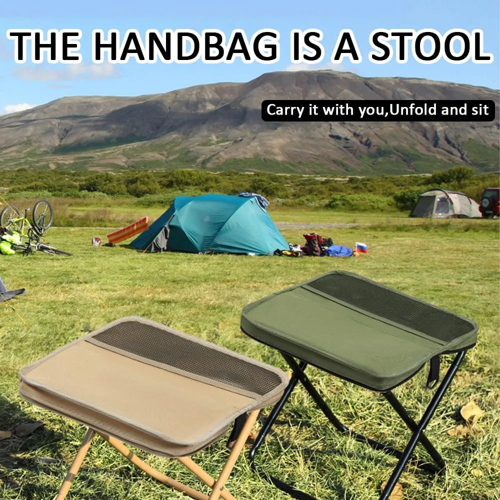 Foldable Backpack Stool, Outdoor Lightweight Mini Camping Collapsible Seat Stool with Load Capacity up to 120 Kg, Can Be Worn Crossbody Fishing Chair for Outdoor, Travel, Fishing, Hiking (Green, S)