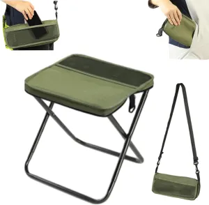 Foldable Backpack Stool, Outdoor Lightweight Mini Camping Collapsible Seat Stool with Load Capacity up to 120 Kg, Can Be Worn Crossbody Fishing Chair for Outdoor, Travel, Fishing, Hiking (Green, S)