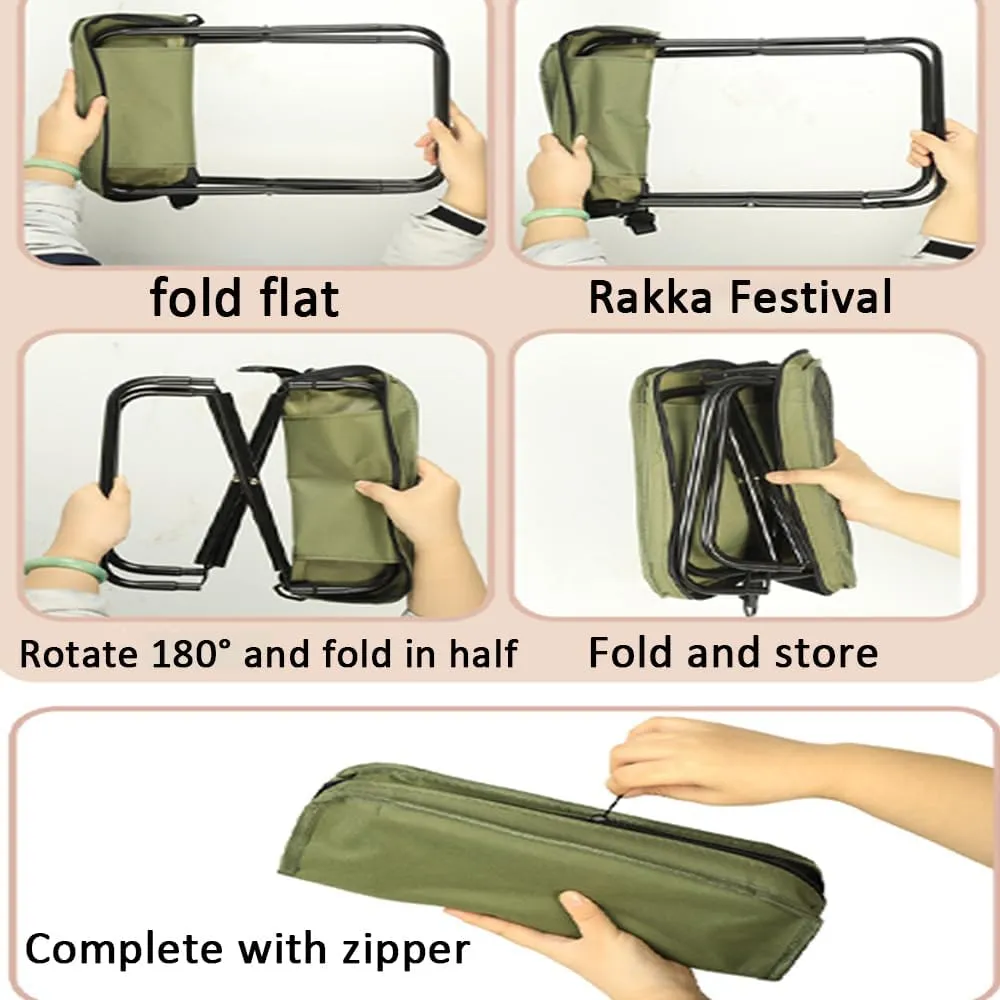Foldable Backpack Stool, Outdoor Lightweight Mini Camping Collapsible Seat Stool with Load Capacity up to 120 Kg, Can Be Worn Crossbody Fishing Chair for Outdoor, Travel, Fishing, Hiking (Green, S)