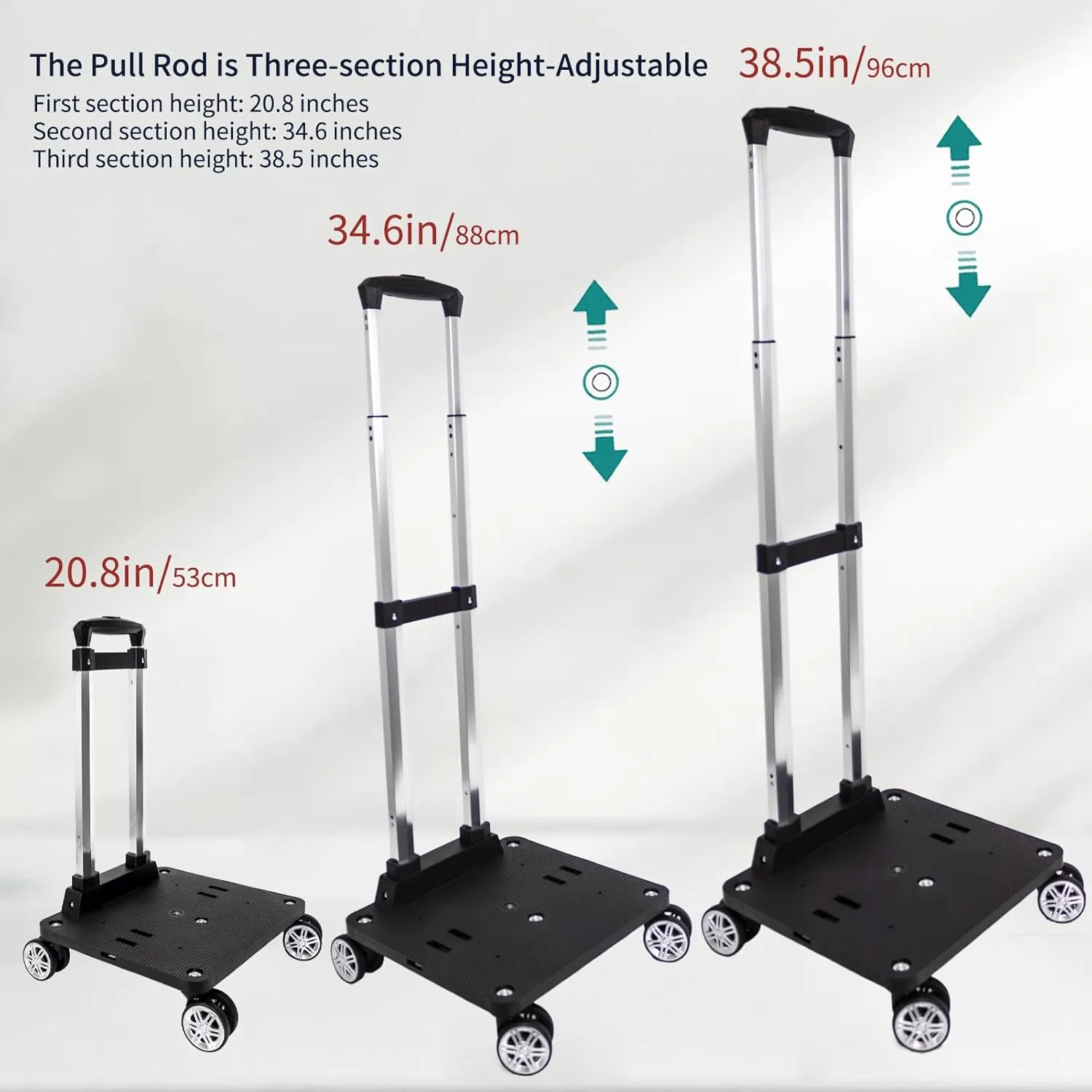 Foldable Black Aluminum Backpack Cart with 5 Swivel Wheels, Large Base, Ideal for Large Backpacks, Pet Carriers, Laptop Bags