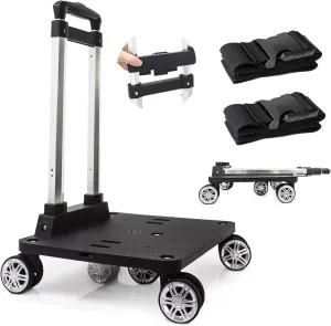 Foldable Black Aluminum Backpack Cart with 5 Swivel Wheels, Large Base, Ideal for Large Backpacks, Pet Carriers, Laptop Bags