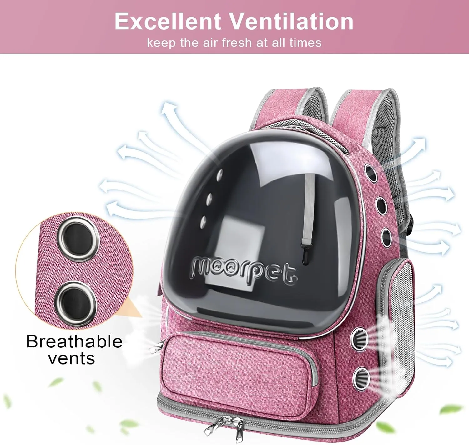 Foldable Cat Carrier Backpack, Breathable Bubble Design, Transparent, Airline Approved, Up to 20 lbs (Pink)