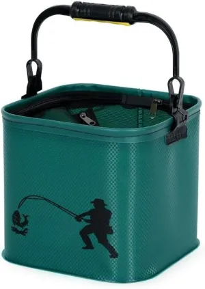 Foldable Fish Bucket EVA Thickened with Rope with Braided Pattern & Carry Handle Collapsible Live Fish Container for Anglers, Campers & Outdoor Enthusiasts (Black,8L)