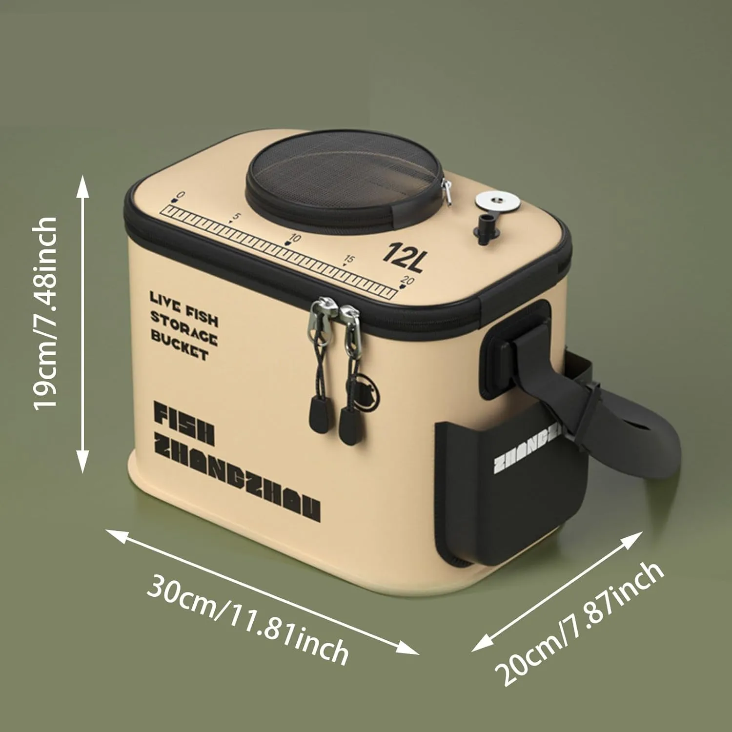 Foldable Fishing Bucket with Aeration Holes, Live Fish Container for Minnows, Bait Bucket Small Catch Fish Buckets, Multifunctional Water Buckets for Boat Travel Hiking Camping (Khaki, S-11.8inch)