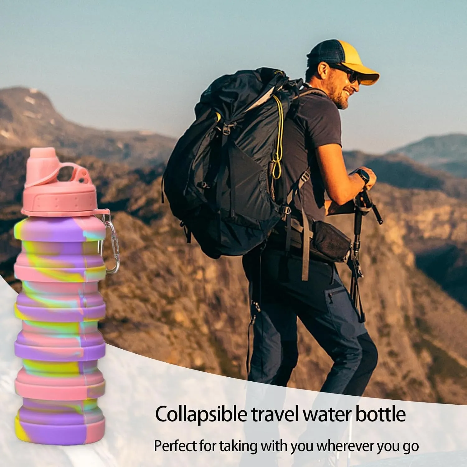 Foldable Water Bottle - Silicone Travel Water Bottle | Reusable Flexible Water Cup, Foldable Sports Water Bottle With Carabiner 700ml For Sports, Gym, Hiking, Travel