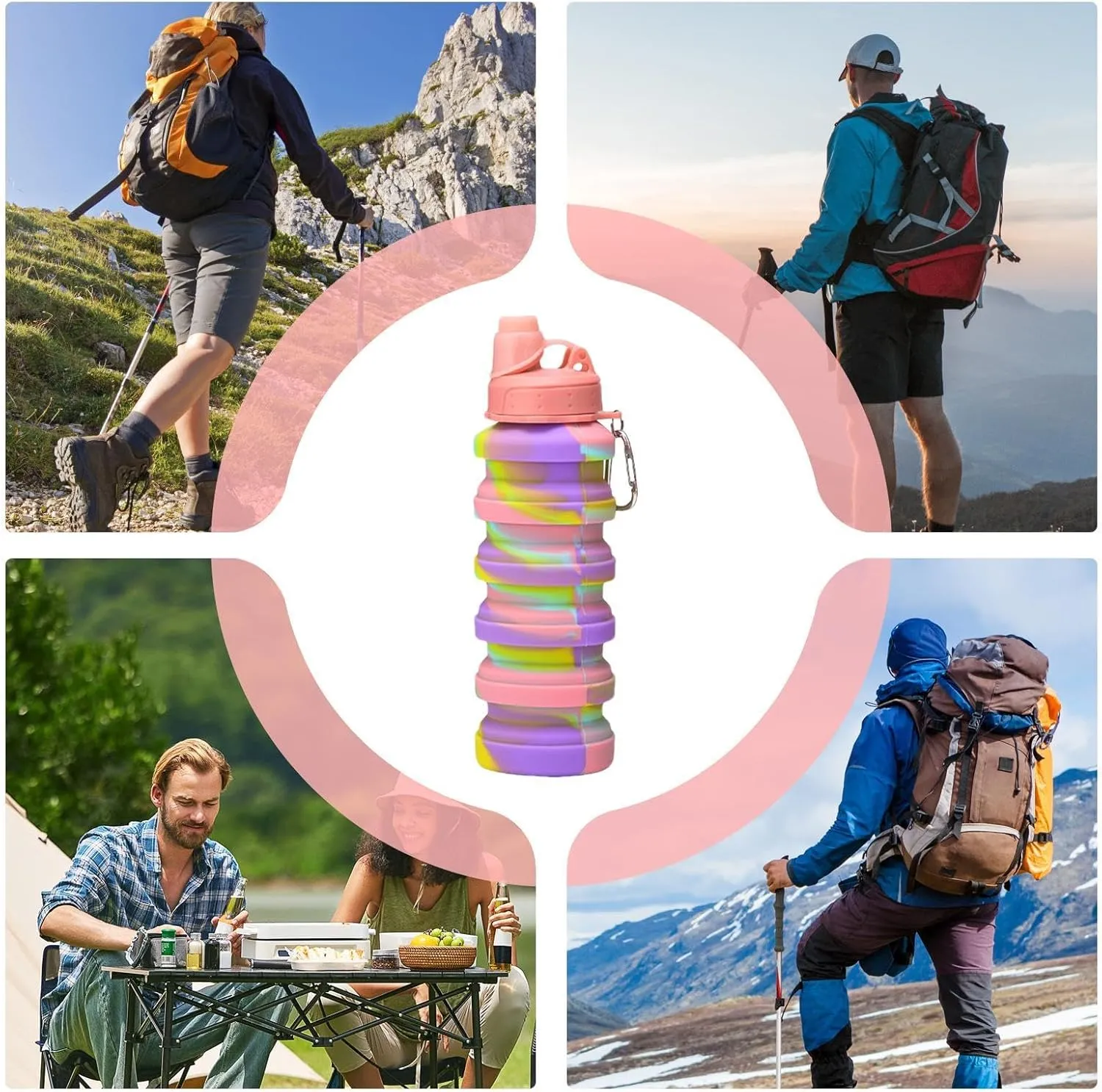 Foldable Water Bottle - Silicone Travel Water Bottle | Reusable Flexible Water Cup, Foldable Sports Water Bottle With Carabiner 700ml For Sports, Gym, Hiking, Travel