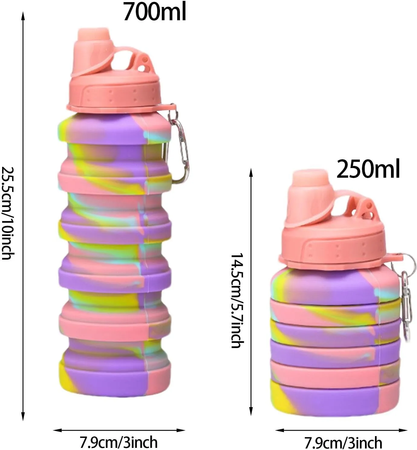 Foldable Water Bottle - Silicone Travel Water Bottle | Reusable Flexible Water Cup, Foldable Sports Water Bottle With Carabiner 700ml For Sports, Gym, Hiking, Travel