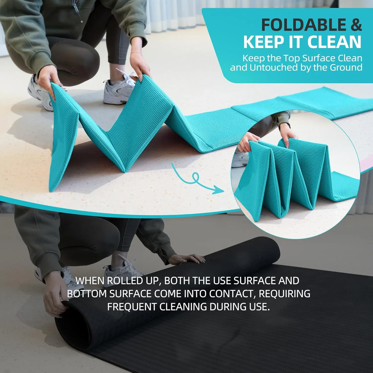 Foldable Yoga Mat for Travel, 68"x24" Folding Travel Gym Mat for Women Yoga Studio, Packable and Portable Pilates Mat with Storage Bag Easy to Carry, Lightweight Travel Workout Mat, 2mm/4mm