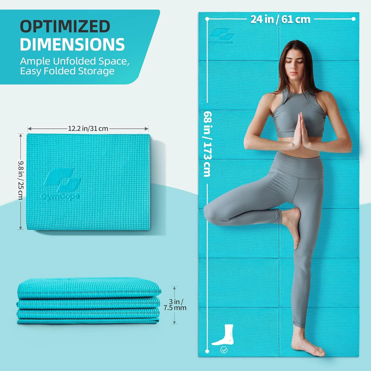 Foldable Yoga Mat for Travel, 68"x24" Folding Travel Gym Mat for Women Yoga Studio, Packable and Portable Pilates Mat with Storage Bag Easy to Carry, Lightweight Travel Workout Mat, 2mm/4mm