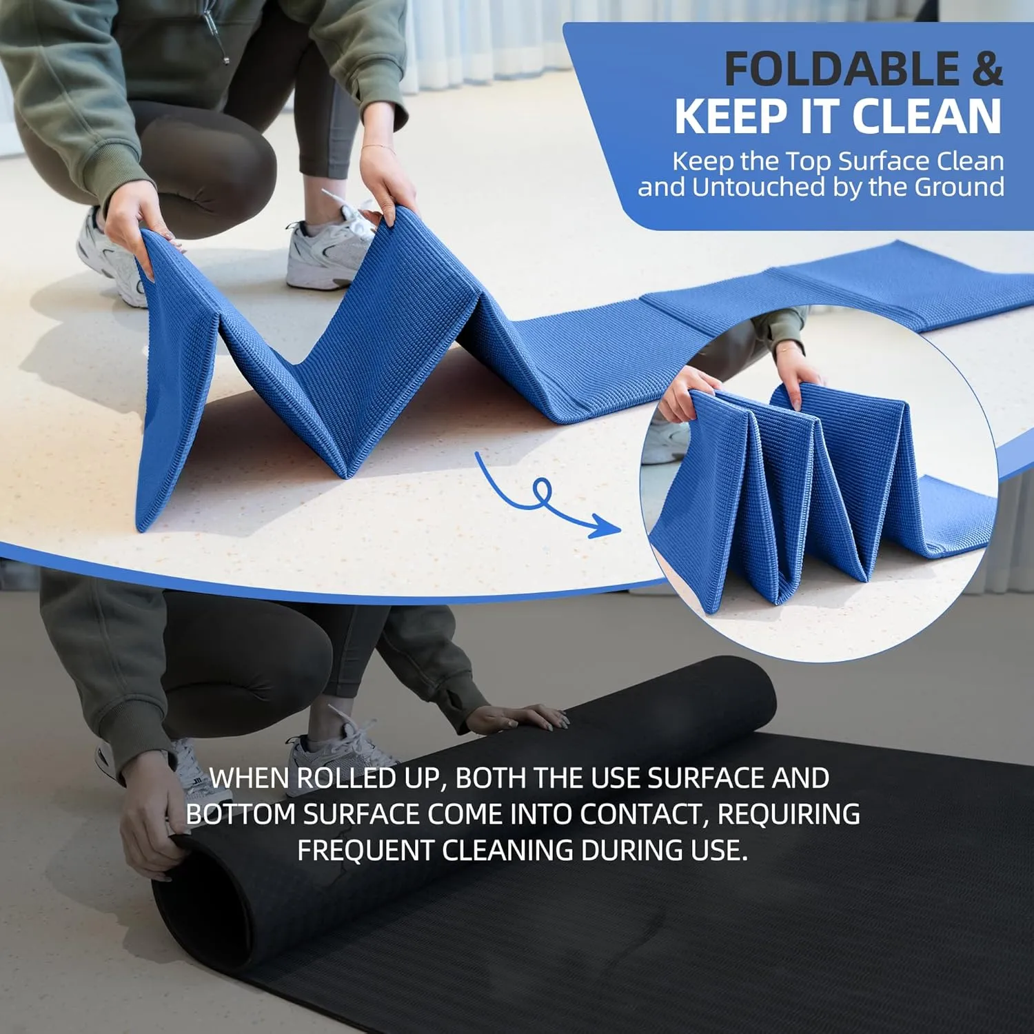 Foldable Yoga Mat for Travel, 68"x24" Folding Travel Gym Mat for Women Yoga Studio, Packable and Portable Pilates Mat with Storage Bag Easy to Carry, Lightweight Travel Workout Mat, 2mm/4mm