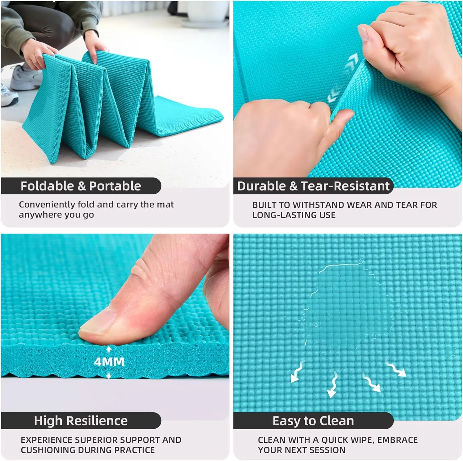Foldable Yoga Mat for Travel, 68"x24" Folding Travel Gym Mat for Women Yoga Studio, Packable and Portable Pilates Mat with Storage Bag Easy to Carry, Lightweight Travel Workout Mat, 2mm/4mm