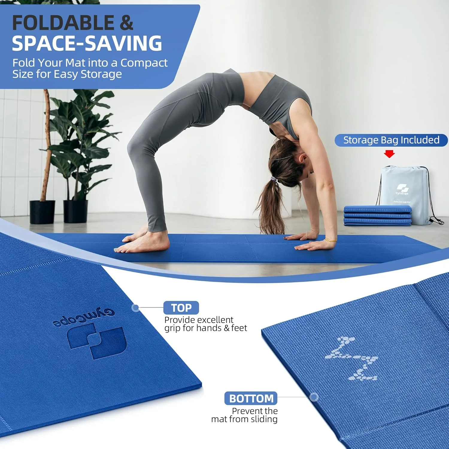 Foldable Yoga Mat for Travel, 68"x24" Folding Travel Gym Mat for Women Yoga Studio, Packable and Portable Pilates Mat with Storage Bag Easy to Carry, Lightweight Travel Workout Mat, 2mm/4mm