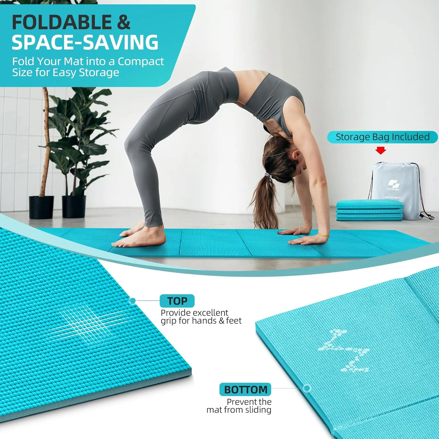 Foldable Yoga Mat for Travel, 68"x24" Folding Travel Gym Mat for Women Yoga Studio, Packable and Portable Pilates Mat with Storage Bag Easy to Carry, Lightweight Travel Workout Mat, 2mm/4mm