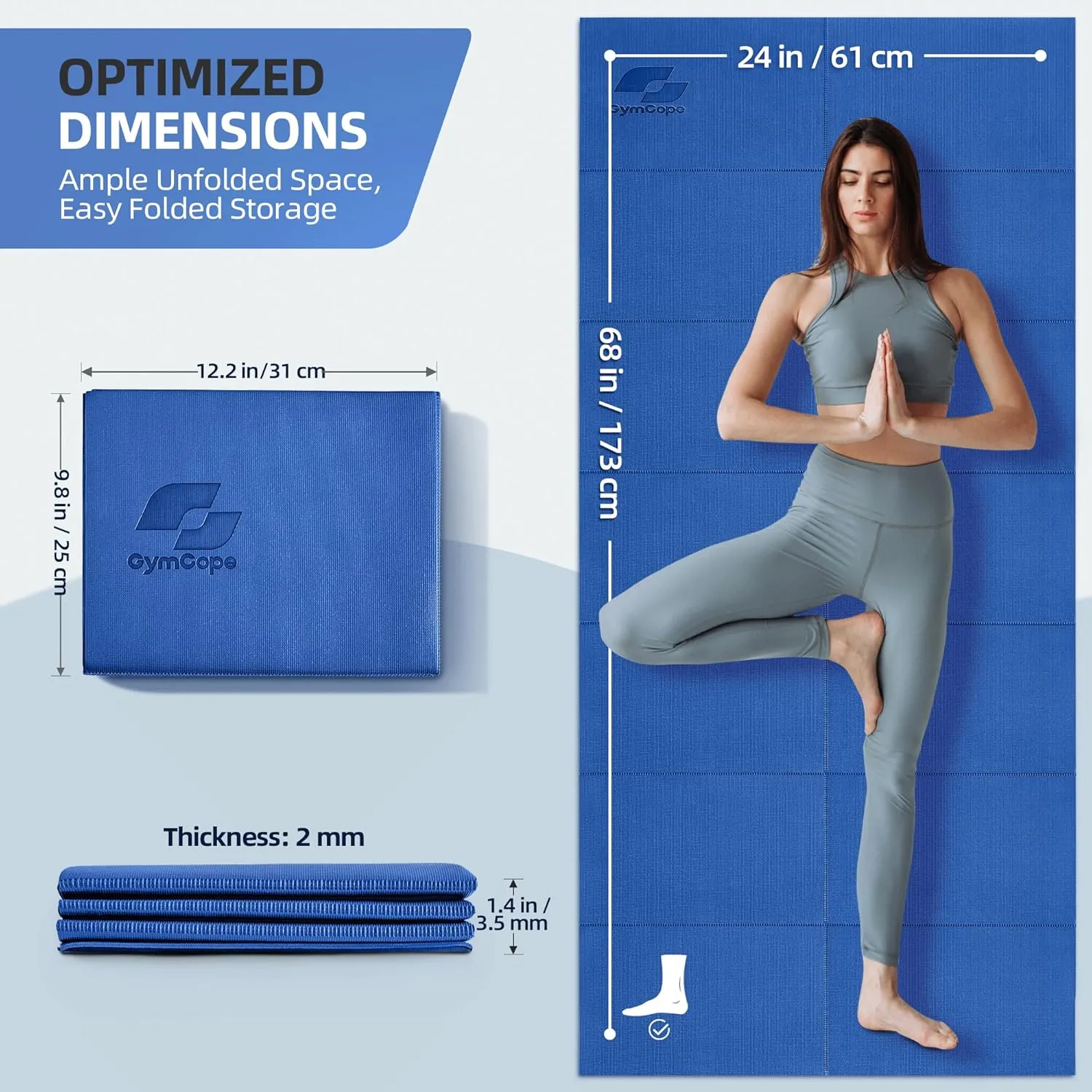 Foldable Yoga Mat for Travel, 68"x24" Folding Travel Gym Mat for Women Yoga Studio, Packable and Portable Pilates Mat with Storage Bag Easy to Carry, Lightweight Travel Workout Mat, 2mm/4mm