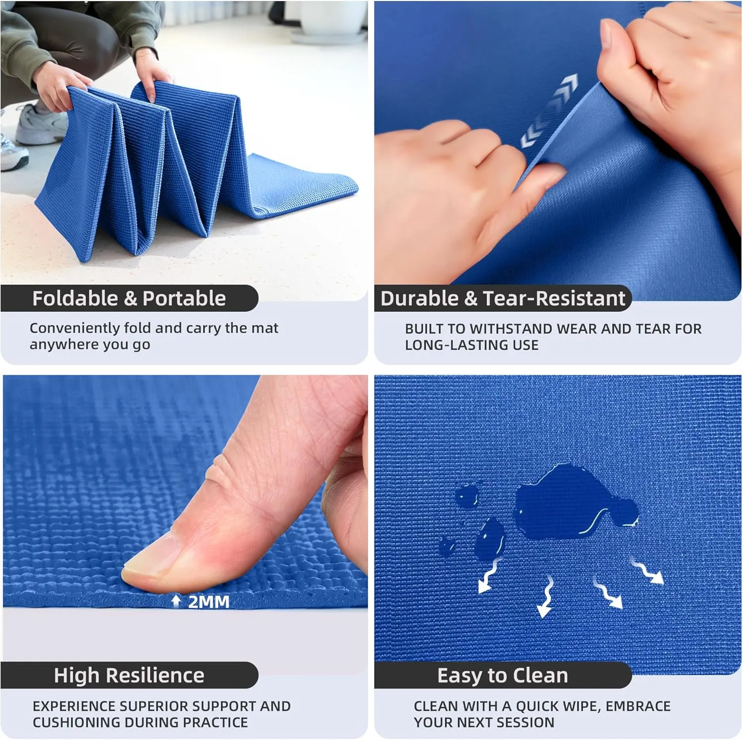 Foldable Yoga Mat for Travel, 68"x24" Folding Travel Gym Mat for Women Yoga Studio, Packable and Portable Pilates Mat with Storage Bag Easy to Carry, Lightweight Travel Workout Mat, 2mm/4mm