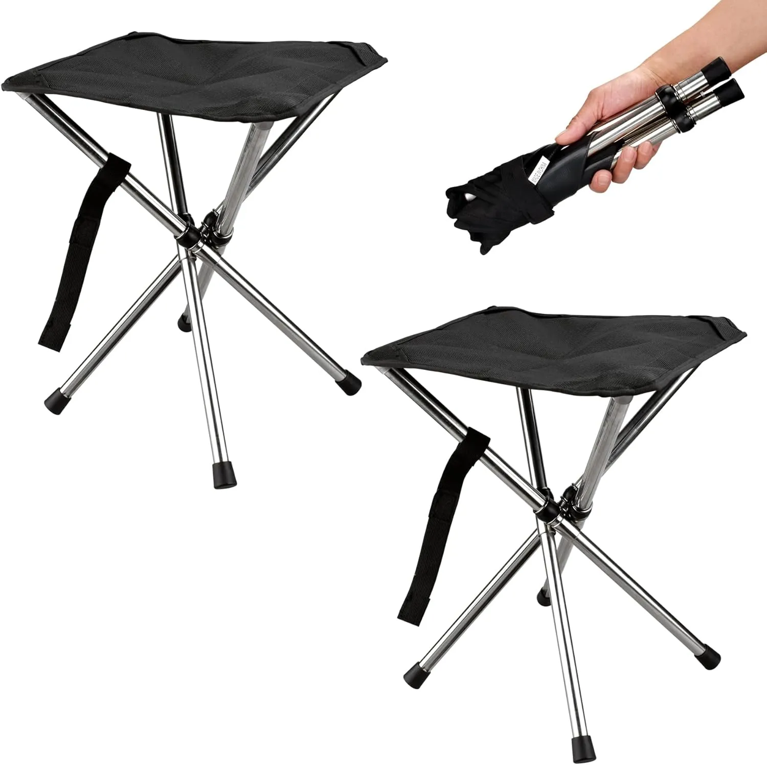 Folding Camping Stool - 13.8" BBQ Small Foldable Stool for Adults - Ideal for Outdoor Activities, Hiking, Barbecue, Bonfire, Travel- 275 lb Weight Capacity with Carry Bag (2)