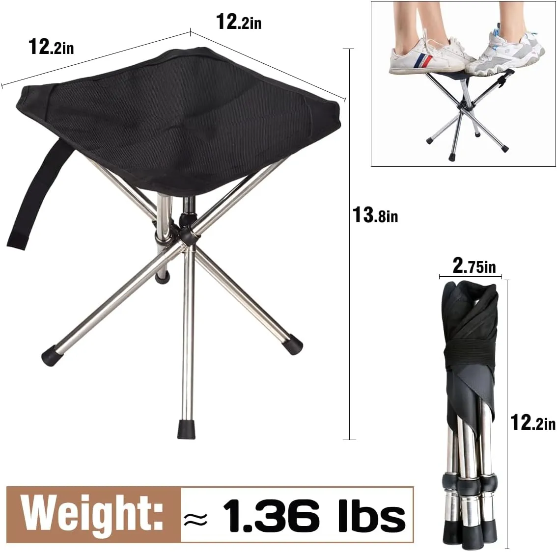 Folding Camping Stool - 13.8" BBQ Small Foldable Stool for Adults - Ideal for Outdoor Activities, Hiking, Barbecue, Bonfire, Travel- 275 lb Weight Capacity with Carry Bag (2)