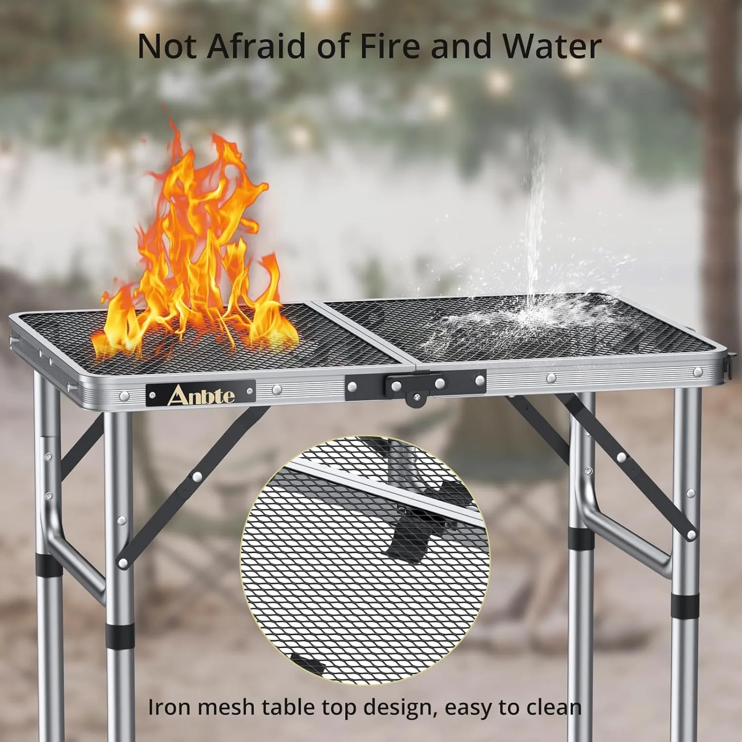 Folding Grill Table, Aluminum Camping Table Adjustable Height Max 27.5" Picnic Table Outdoor Table, Lightweight, Portable Handle for Travel Cooking BBQ Picnic, 22.8" x 16", Silver