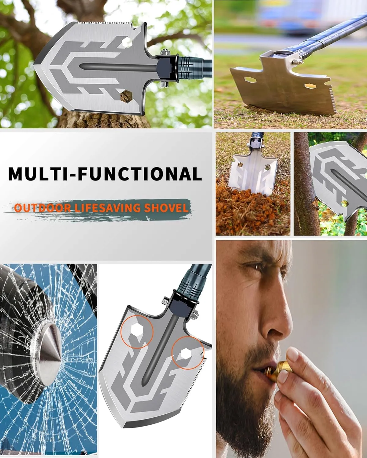 Folding Shovel Survival Tool，Compact Camp Shovel, Collapsible Design, Heavy Duty Steel, Portable Gear for Camping Hiking Off Road Emergency Digging Kit, Off Road Equipment Multitool