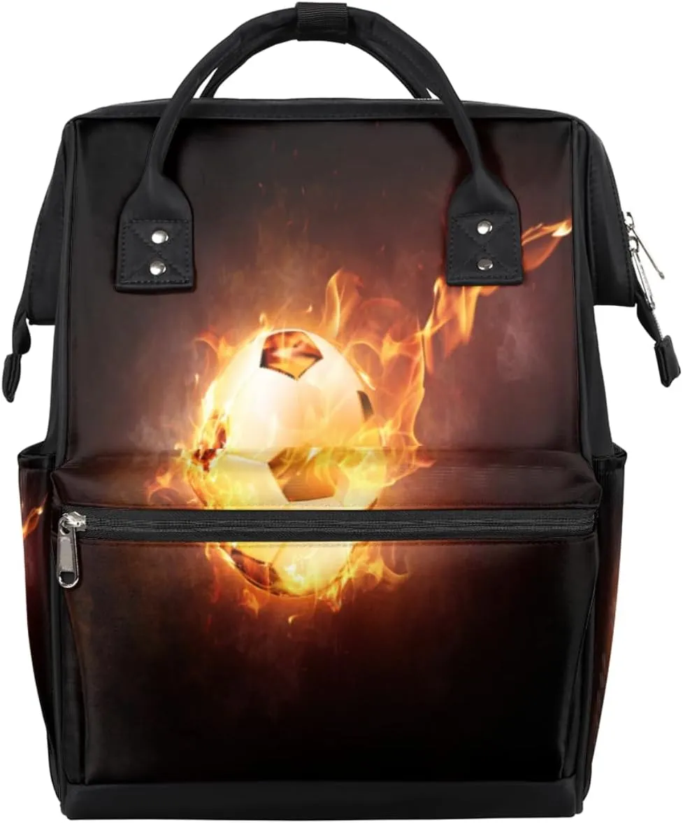 Football Fire Flames Burn Diaper Bag Tote Large Capacity Waterproof with Adjustable Shoulder Strap and Pram Straps Mommy Bag for Hospital Beach Weekender Travel