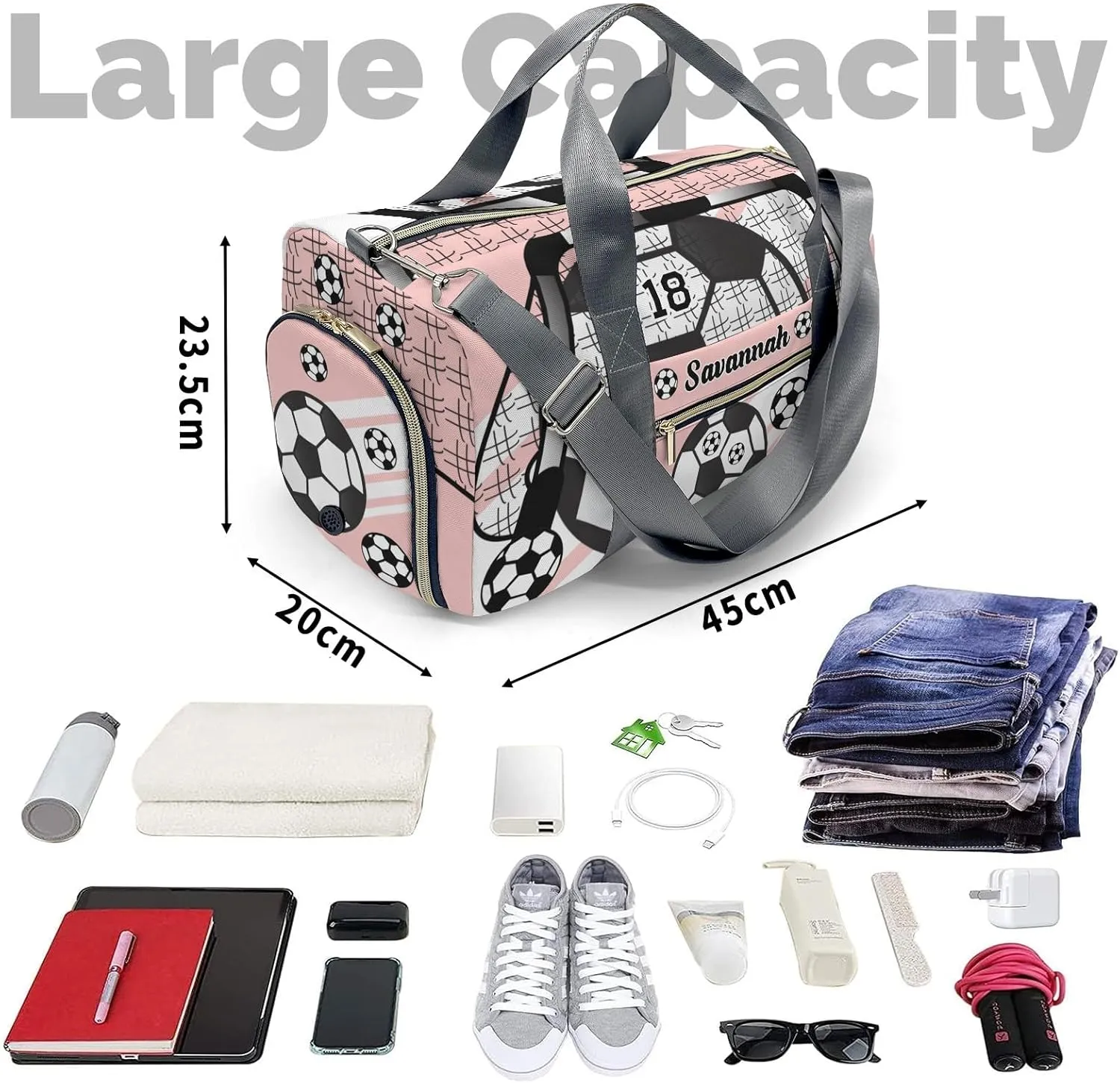 Football Soccer Ball Number Peach Personalized Kids Duffel Swim Bag for Boys,Customized Swim Duffle Bag for Boys Man Kids Gifts