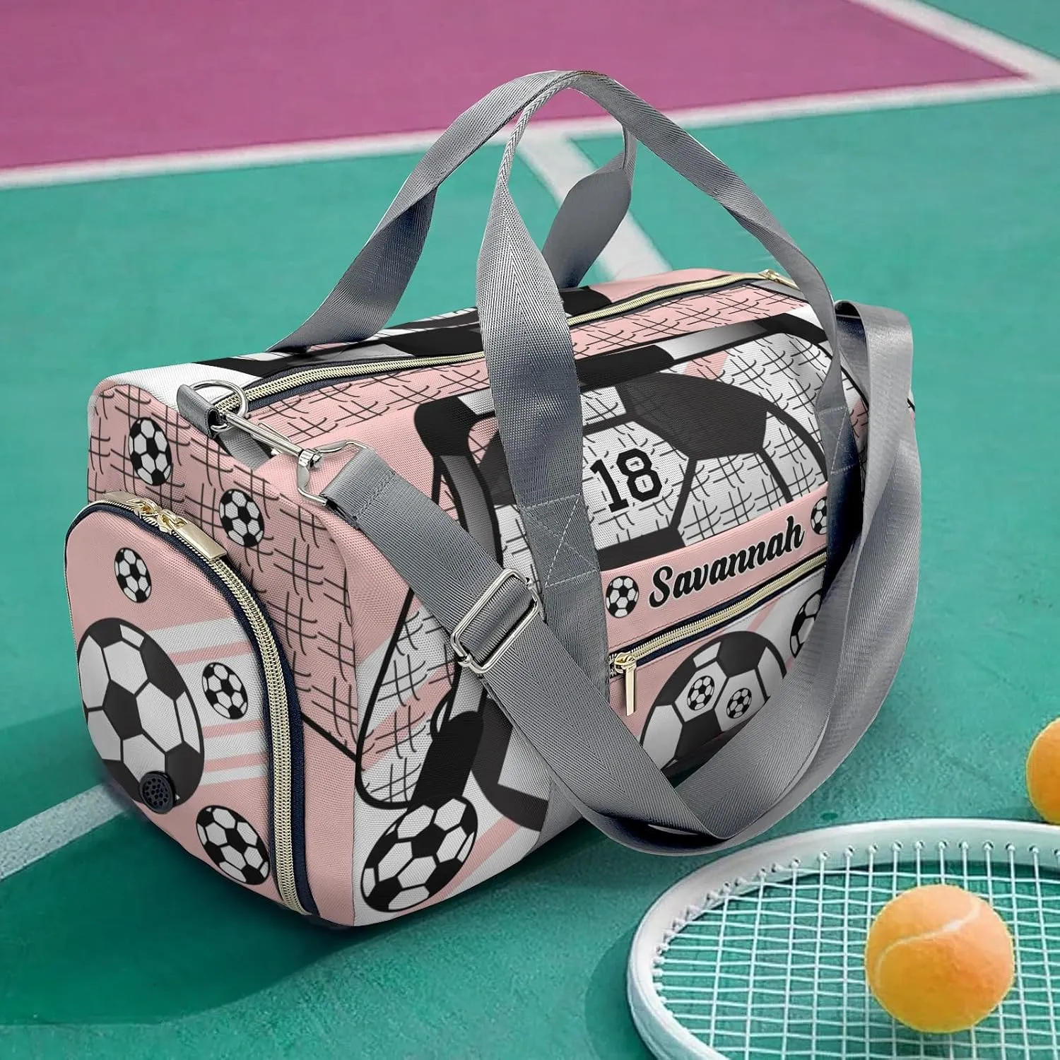 Football Soccer Ball Number Peach Personalized Kids Duffel Swim Bag for Boys,Customized Swim Duffle Bag for Boys Man Kids Gifts