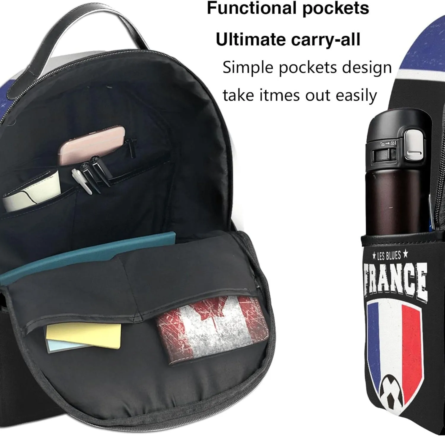 France French Football Soccer Flag Casual Backpacks Laptop Backpack Carry-on Daypack Sports Travel Rucksack Lightweight Working Bag for Outdoor Hiking Cycling Walking