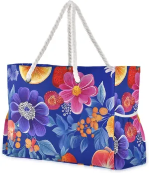 Fresh Salmonberry Fruit Royal Blue Large Capacity Bag Carry On with side pocketes Bag Carry On for Travel Gym Vacation