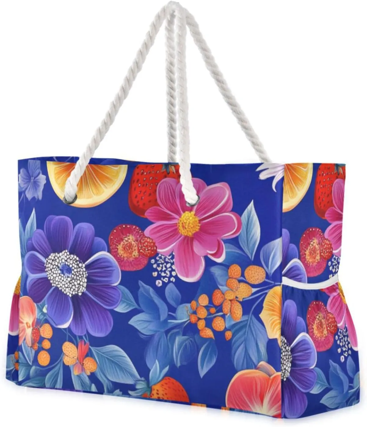 Fresh Salmonberry Fruit Royal Blue Large Capacity Bag Carry On with side pocketes Bag Carry On for Travel Gym Vacation