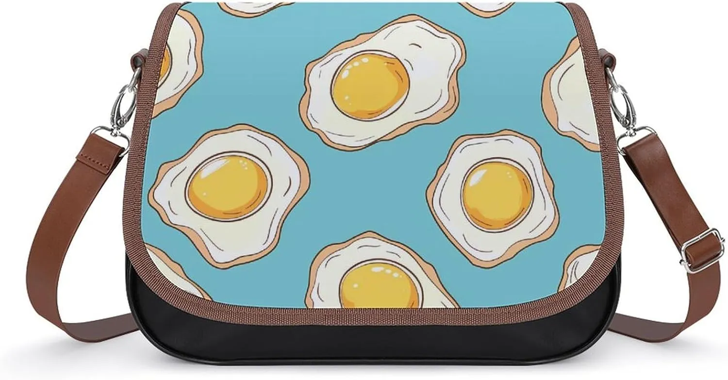 Fried Eggs Breakfast Leather Crossbody Bags for Women Travel Shoulder Backpack Messenger Bag Adjustable Shoulder Strap