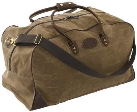 Frost River Flight Bag - Waxed Canvas and Leather Carry On Luggage Pack, Durable Weekender with Cotton Web Shoulder Strap, Large, 70 Liter, Field Tan