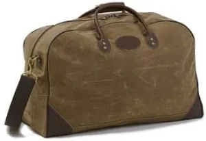 Frost River Flight Bag - Waxed Canvas and Leather Carry On Luggage Pack, Durable Weekender with Cotton Web Shoulder Strap, Large, 70 Liter, Field Tan