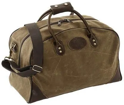 Frost River Flight Bag - Waxed Canvas and Leather Carry On Luggage Pack, Durable Weekender with Cotton Web Shoulder Strap, Large, 70 Liter, Field Tan