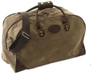 Frost River Flight Bag - Waxed Canvas and Leather Carry On Luggage Pack, Durable Weekender with Cotton Web Shoulder Strap, Medium, 57 Liter, Field Tan