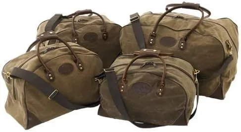 Frost River Flight Bag - Waxed Canvas and Leather Carry On Luggage Pack, Durable Weekender with Cotton Web Shoulder Strap, Medium, 57 Liter, Field Tan