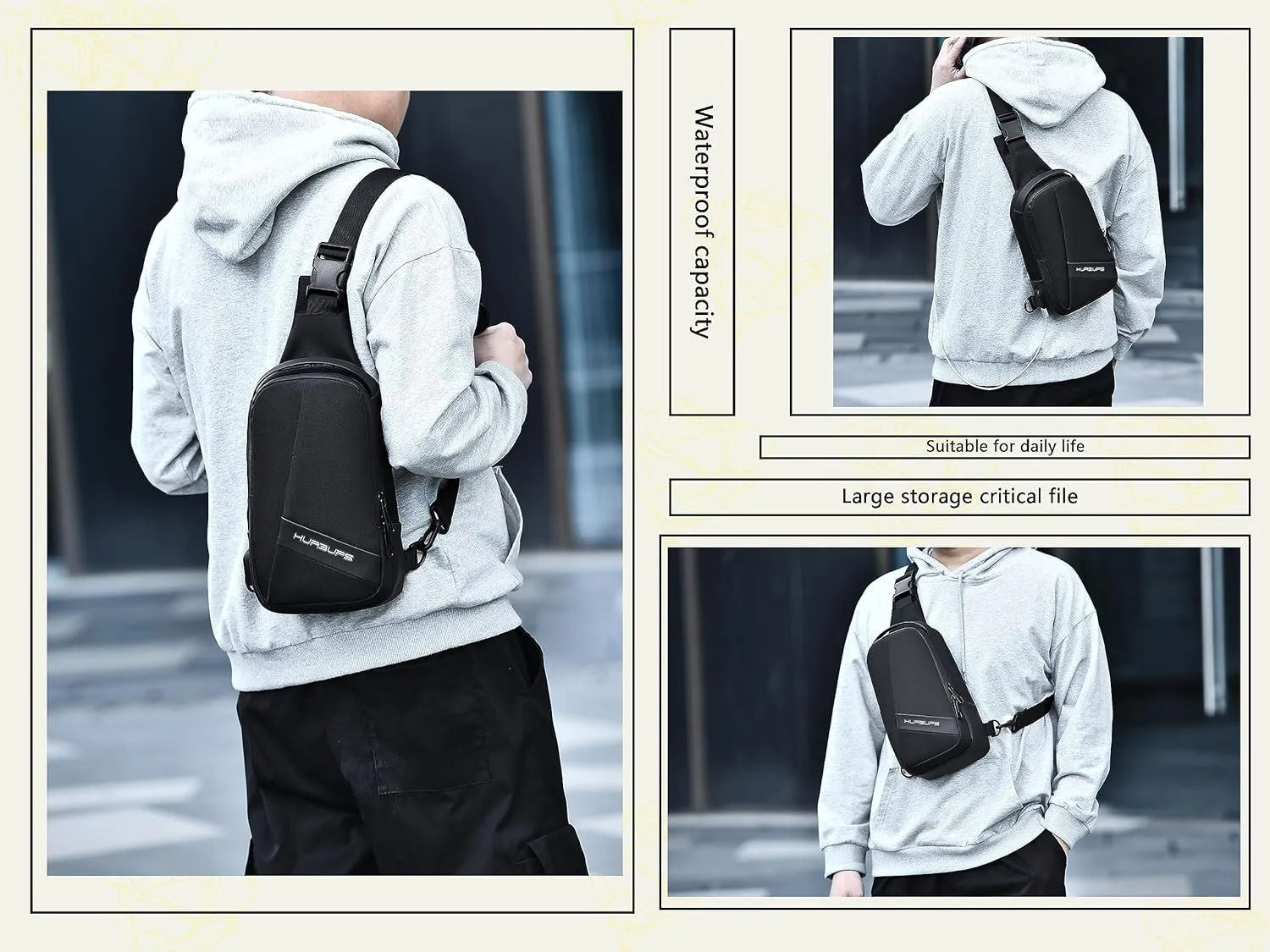 FSD.WG Crossbody Bag Men Chest Bag Sling Backpack Travel Bag Waterproof Durable Purse Large Capacity Wallet