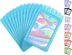 Funfery 100 Pack Resealable Bags Clear Holographic Bags,Smell Proof Packaging Baggies,Mylar Food Storage Bag,Zipper Sealing Pouch for Coffee Beans,Cookies,Jewelry Sample Small Business(Blue,4x6in)