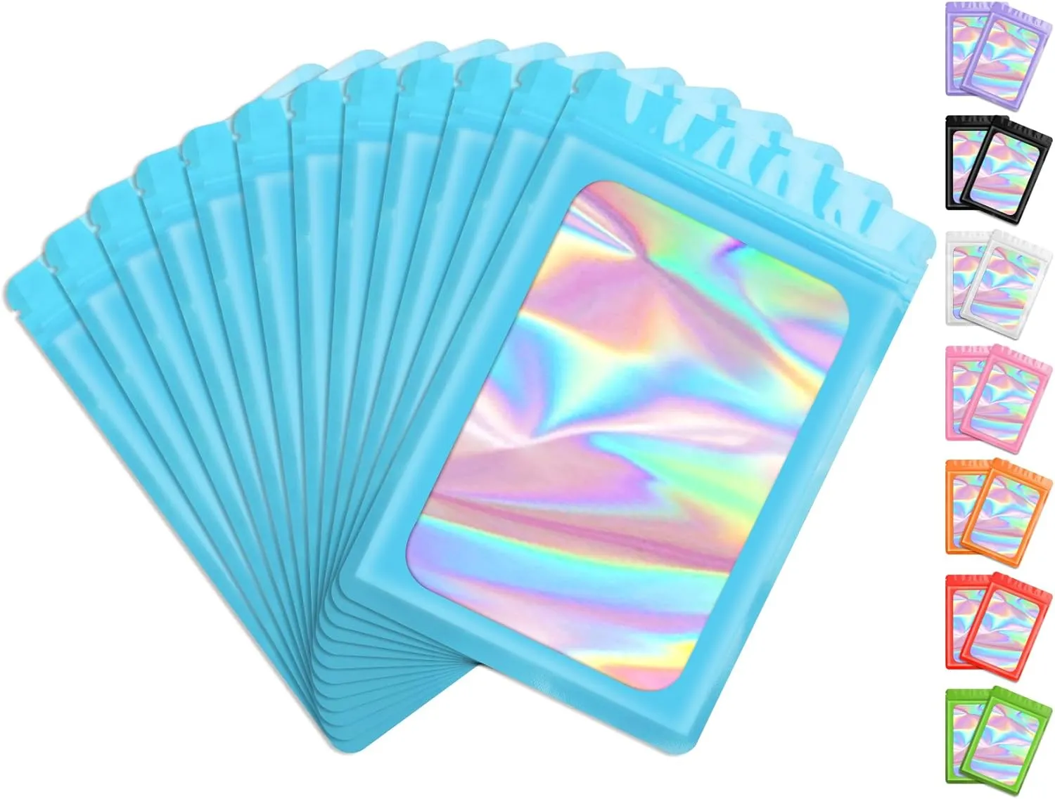 Funfery 100 Pack Resealable Bags Clear Holographic Bags,Smell Proof Packaging Baggies,Mylar Food Storage Bag,Zipper Sealing Pouch for Coffee Beans,Cookies,Jewelry Sample Small Business(Blue,4x6in)
