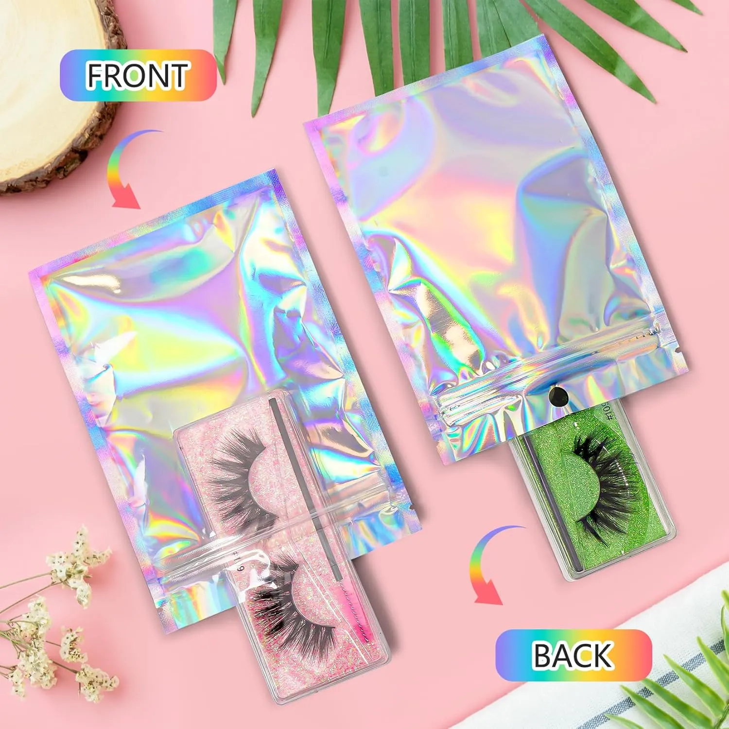 Funfery 100 pcs Mylar Holographic Bags Packaging Bags,Clear Resealable Smell Proof Bag Foil Pouch Bag for Party Favor,Food Storage Baggies Packaging for Small Business(6.3x9.4in,Holographic)