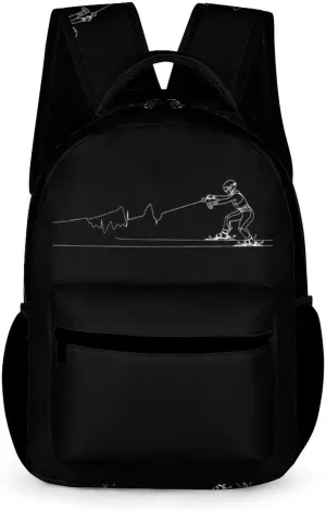 Funny Heartbeat Waterski Laptop Backpack for Men Women Casual Computer Bag Work Bags for Travel Business